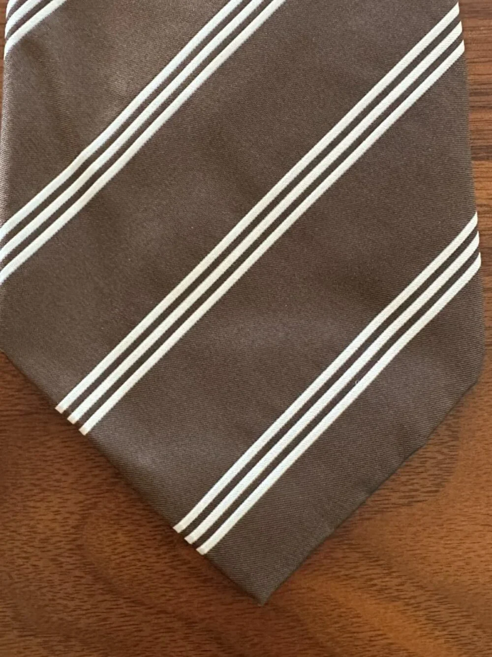 Ralph Lauren Brown White Striped Silk Tie
